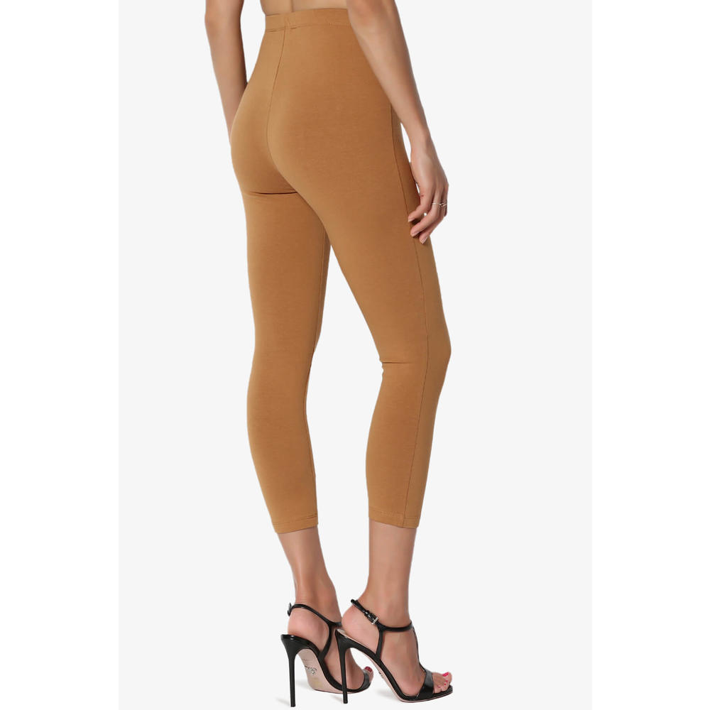 TheMogan Women's S~3X Luxe Stretch Cotton Elastic Waist High Rise Cropped Capri Leggings