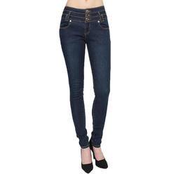 TheMogan Women's 3 Button Low Rise Welt Back Pocket Skinny Jean In Dark Rince Wash Denim