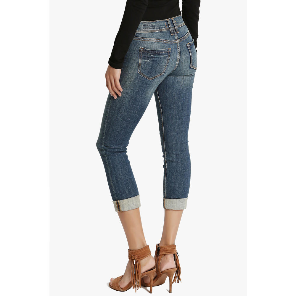 TheMogan Women's Petite Dark Blue Wash Stretchy Denim Low Rise Crop Skinny Jeans