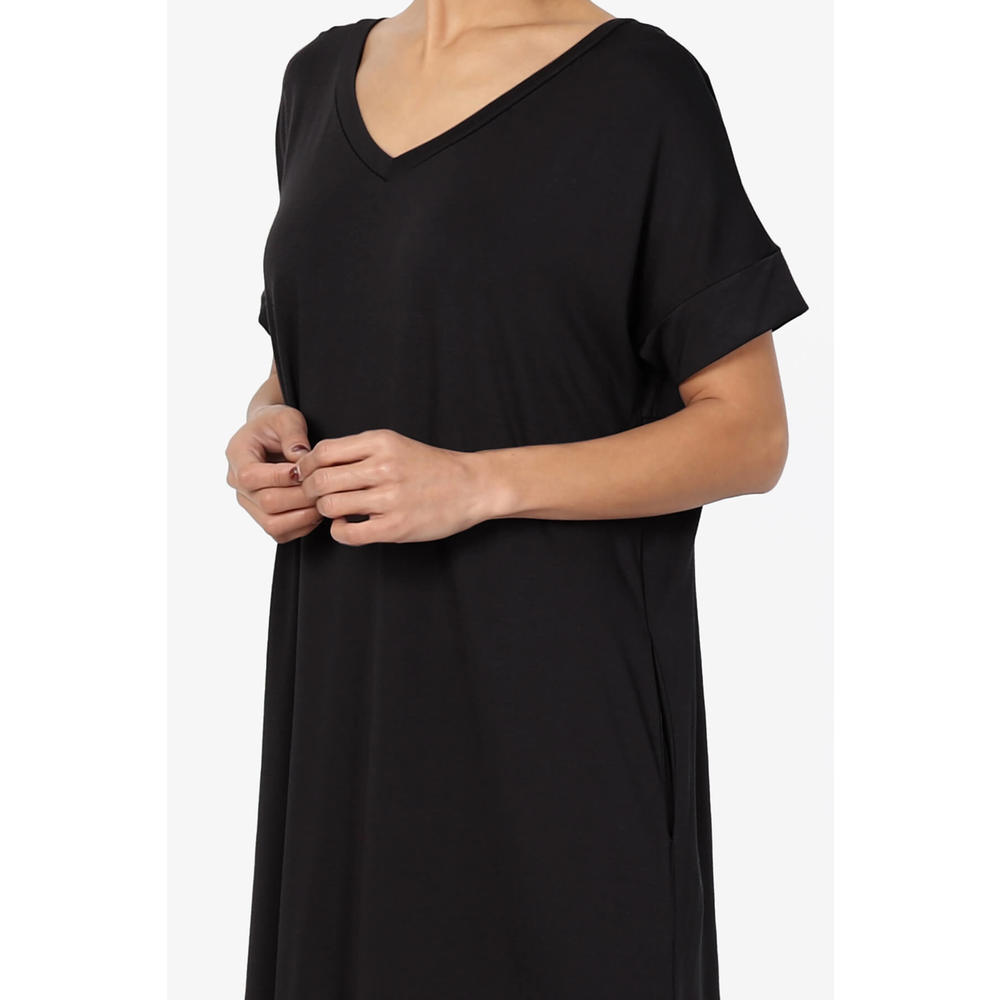 TheMogan Women's Casual Short Sleeve Viscose Jersey Relaxed T-Shirt Slit Long Maxi Dress