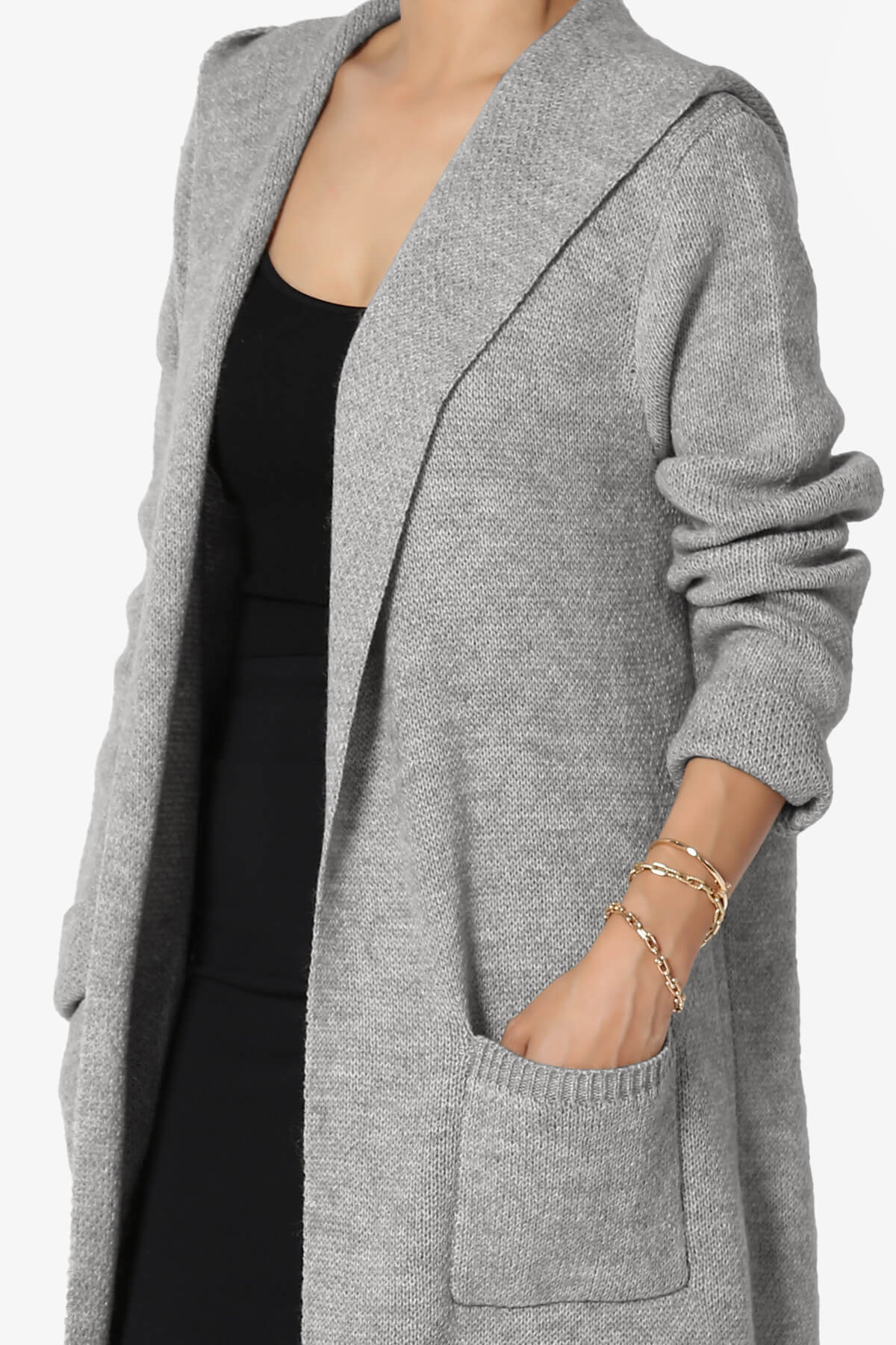 TheMogan Women's Cozy Hooded Pocket Open Front Ribbed Knit Jacket Sweater Cardigan Duster