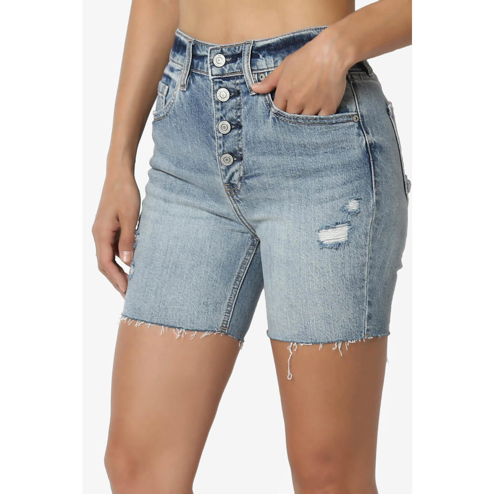 Kailey High Rise Boker Shorts Tim Med Women's Button High Rise Mid Thigh Stretch Denim Skinny Jean Shorts Distressed