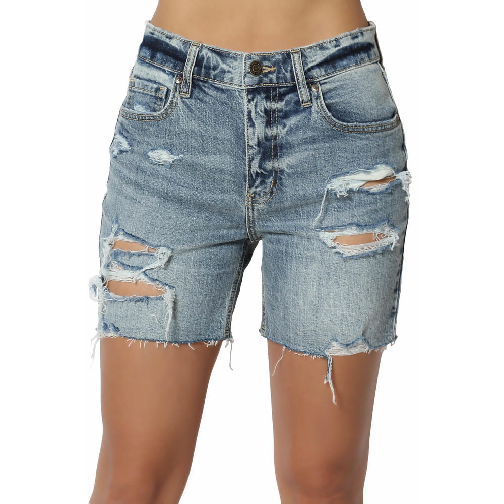 Kailey High Rise Boker Shorts UDC Light Women's Ripped High Rise Mid Thigh Stretch Denim Skinny Jean Shorts Distressed