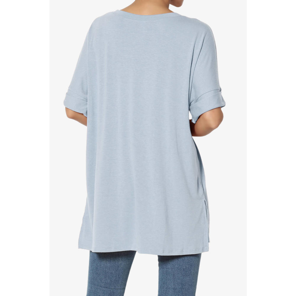 TheMogan Women's Casual Round Neck Cuffed Short Sleeve Loose Tee Basic Jersey Top T-Shirt
