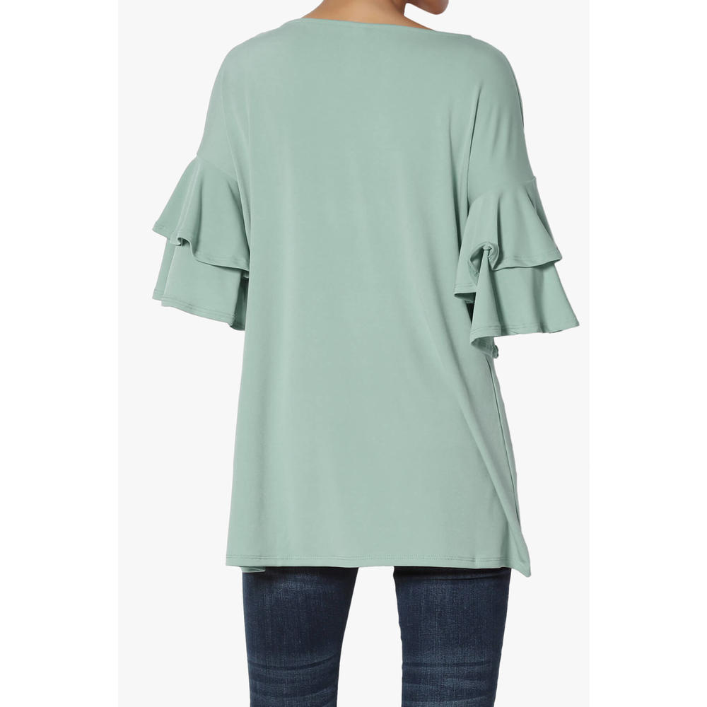 TheMogan Women's Casual 3/4 Tiered Bell Sleeve Boat Neck Loose Top T-Shirt Blouse Shirt