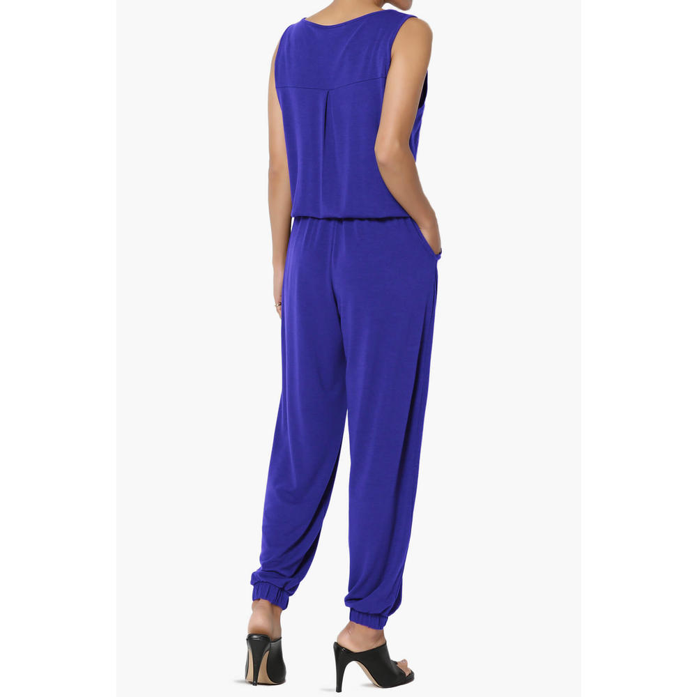 TheMogan Women's Casual Sleeveless Button Up Scoop Neck Tapered Leg Knit Jogger Jumpsuit
