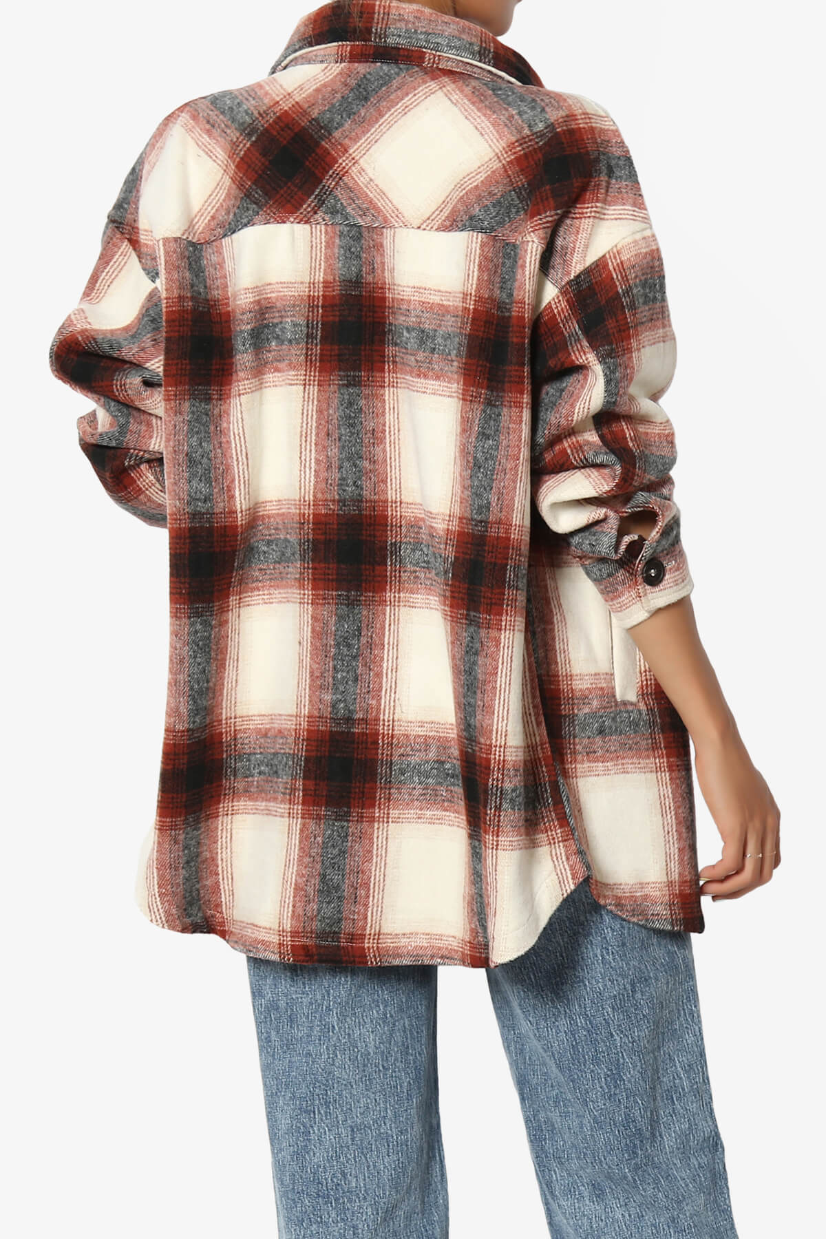 TheMogan Women's Plaid Flannel Long Sleeve Chest Pocket Oversized Shirt Jacket Shacket