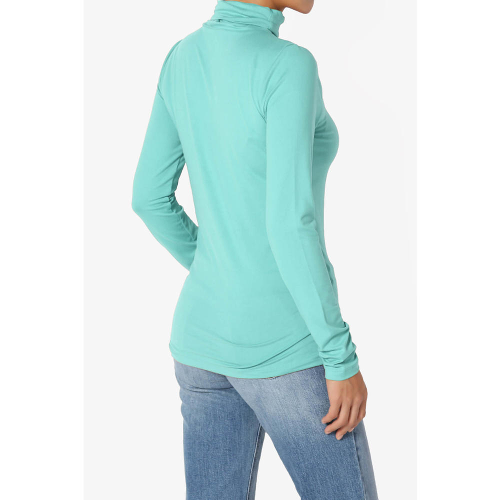 TheMogan Women's Essential Soft Jersey Ruched Turtle Neck Long Sleeve Slim Fit Top T-Shirt