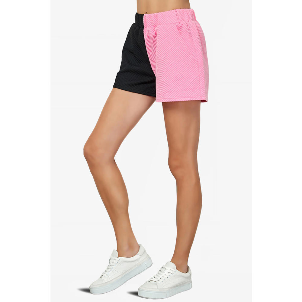 TheMogan Women's Casual Lounge Textured Colorblock Elastic Waist Pull On Sweat Shorts