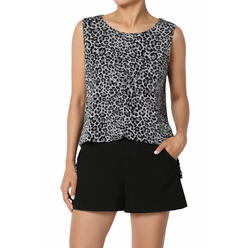 TheMogan Women's Leopard Animal Print Sleeveless Tunic Side Slit Cool Fluid Knit Long Tank Top
