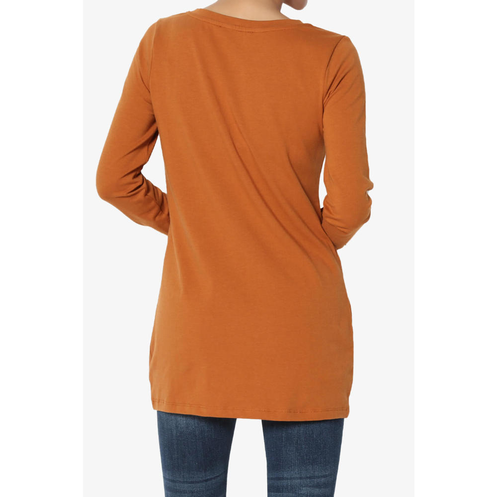TheMogan Women's V-Neck Long Sleeve Top Basic Stretch Cotton Relaxed Slim Fit T-Shirt