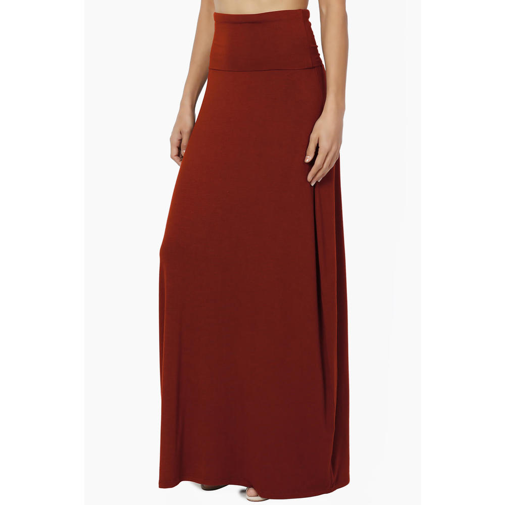 TheMogan Women's Casual Lounge Solid Foldable High Waist Draped Jersey Relaxed Long Maxi Skirt