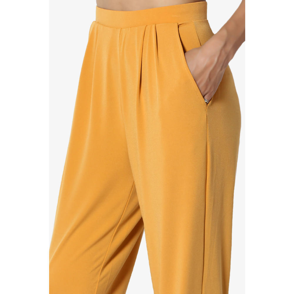 TheMogan Women's Chic Pleated  Elastic High Waist Pants Lightweight Relaxed Fit Comfort Trousers