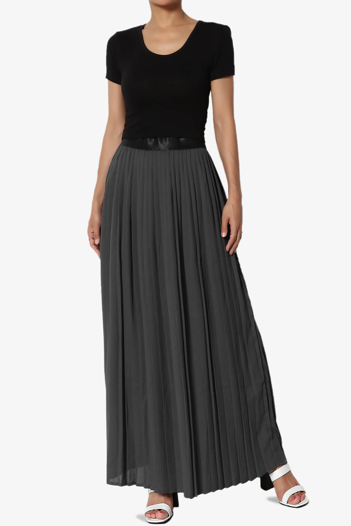 TheMogan Women's Flowy Maxi Pleated Skirt Elegant High Waisted Full-Length Skirt for All Occasions
