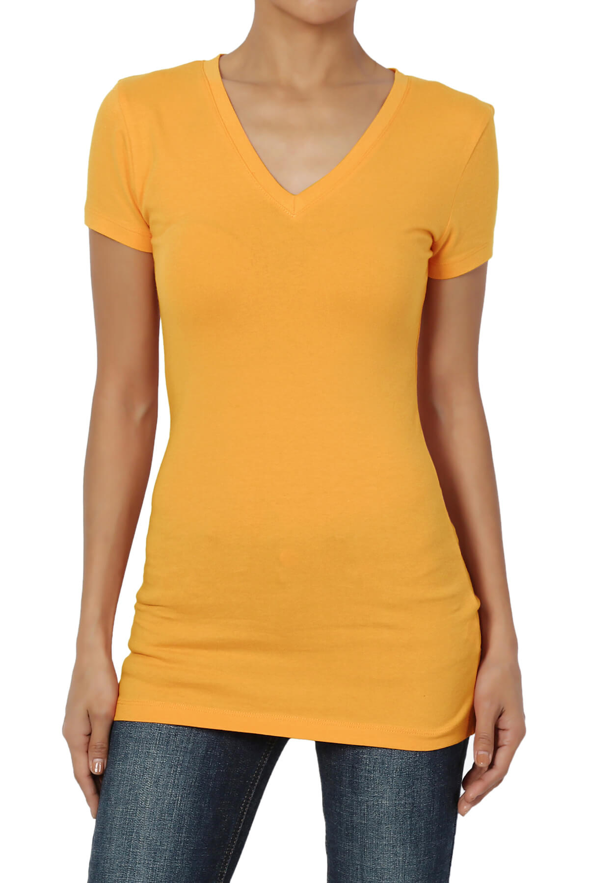 TheMogan Women's S~XL Basic V Neck Short Sleeve T-Shirts Plain Stretch  Cotton Spandex Tee