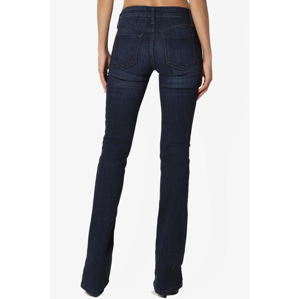 TheMogan Women's Mid Rise Slim Bootcut Jeans / Soft Stretch Dark Blue Denim Wash