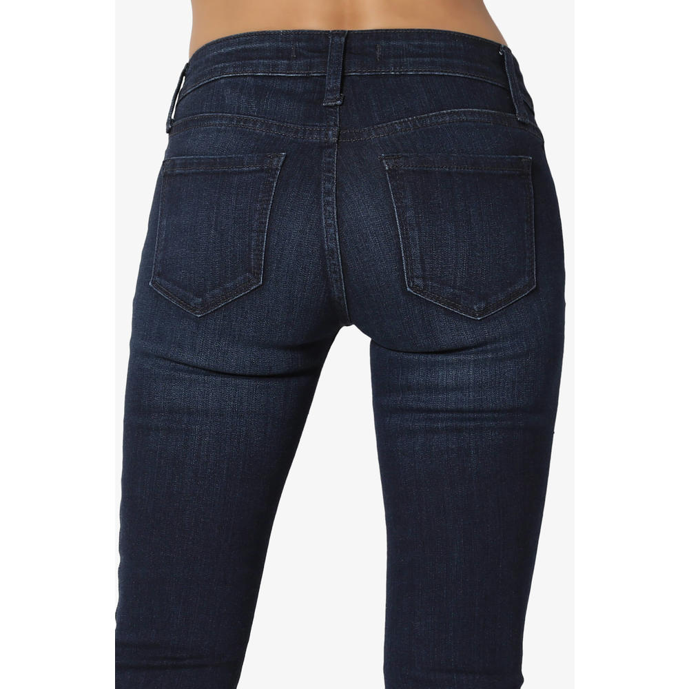 TheMogan Women's Mid Rise Slim Bootcut Jeans / Soft Stretch Dark Blue Denim Wash