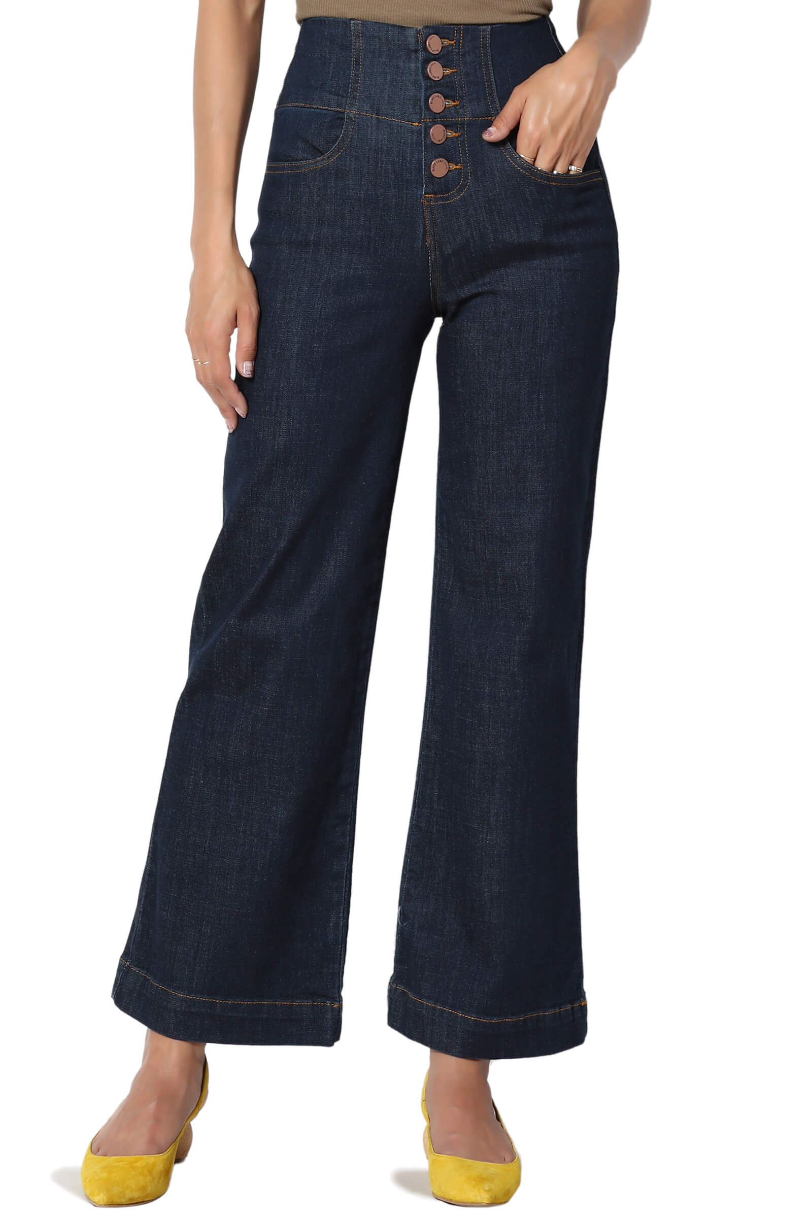 TheMogan Junior's Vintage High Rise Waist Crop Culotte Jeans