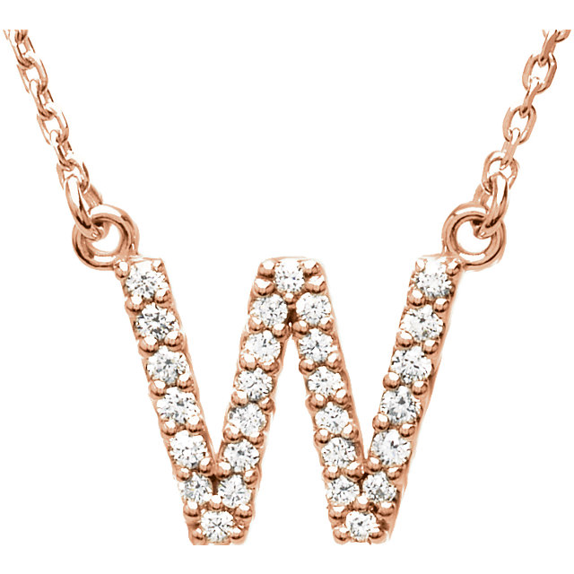 Diamond Designs 14kt Rose Letter "W" 1/6 CTW Diamond 16" Necklace from Diamond Designs