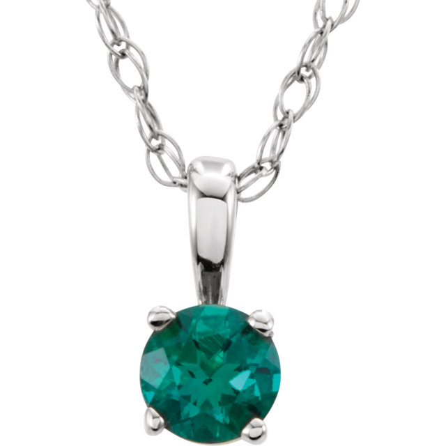 Diamond Designs 14kt White Chatham® Created Emerald "May" Birthstone 14" Necklace from Diamond Designs