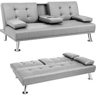 Jummico Futon Sofa Bed Faux Leather, Futon Leather Couch