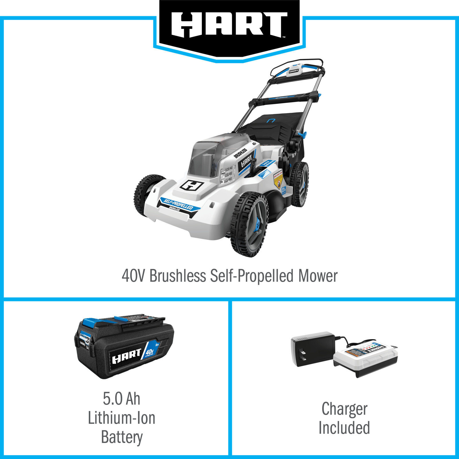 Hart 40 Volt Hart 40 Volt Cordless Brushless 20 Inch Self Propelled Mower Kit 1 5 0ah Lith Hart 40 Volt Hart 40 Volt Cordless Brushless 20 Inch Self Propelled Mower Kit 1 5 0ah Lith