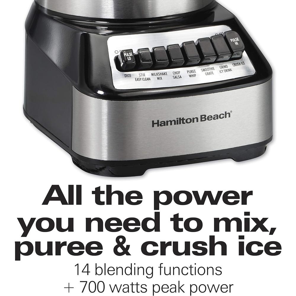 Hamilton Beach Brands Inc. Hamilton Beach Blender with 40 Oz Glass Jar and 14 Functions for Puree, Ice Crush, Shakes and Smoothies, Stainless
