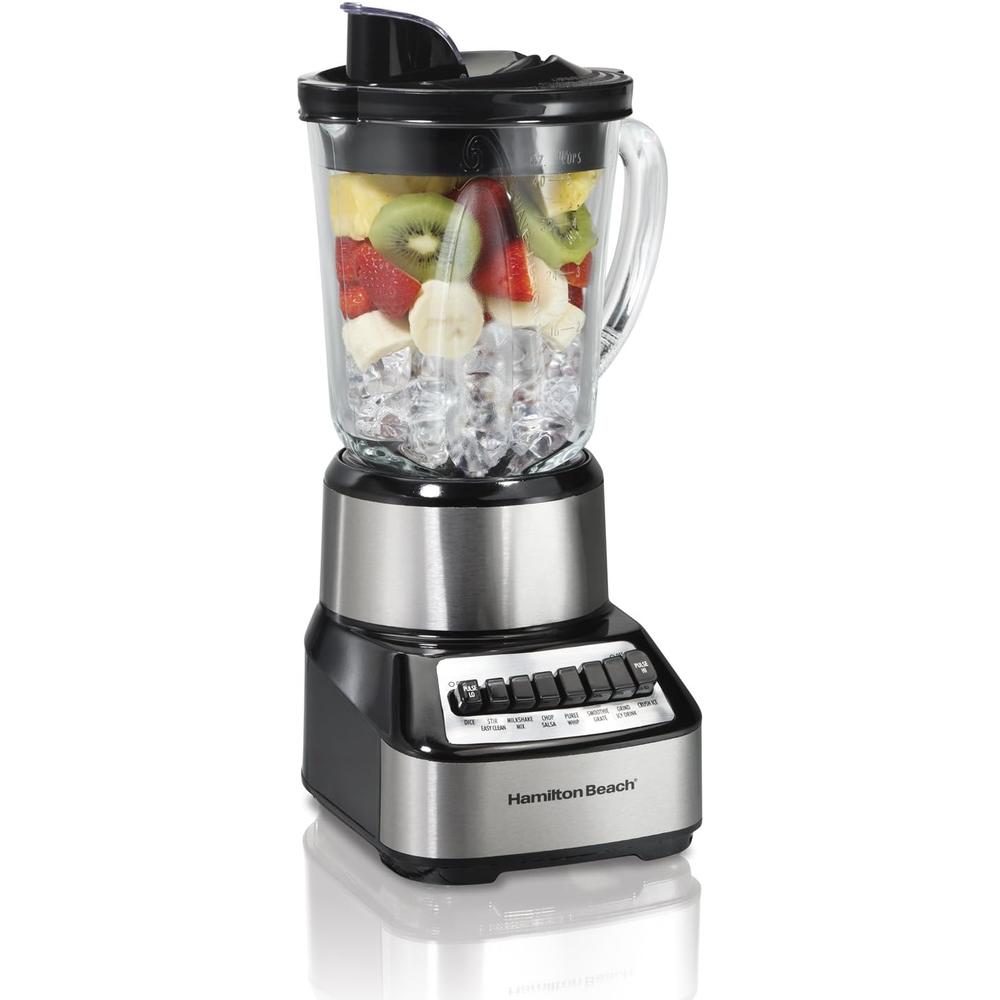 Hamilton Beach Brands Inc. Hamilton Beach Blender with 40 Oz Glass Jar and 14 Functions for Puree, Ice Crush, Shakes and Smoothies, Stainless