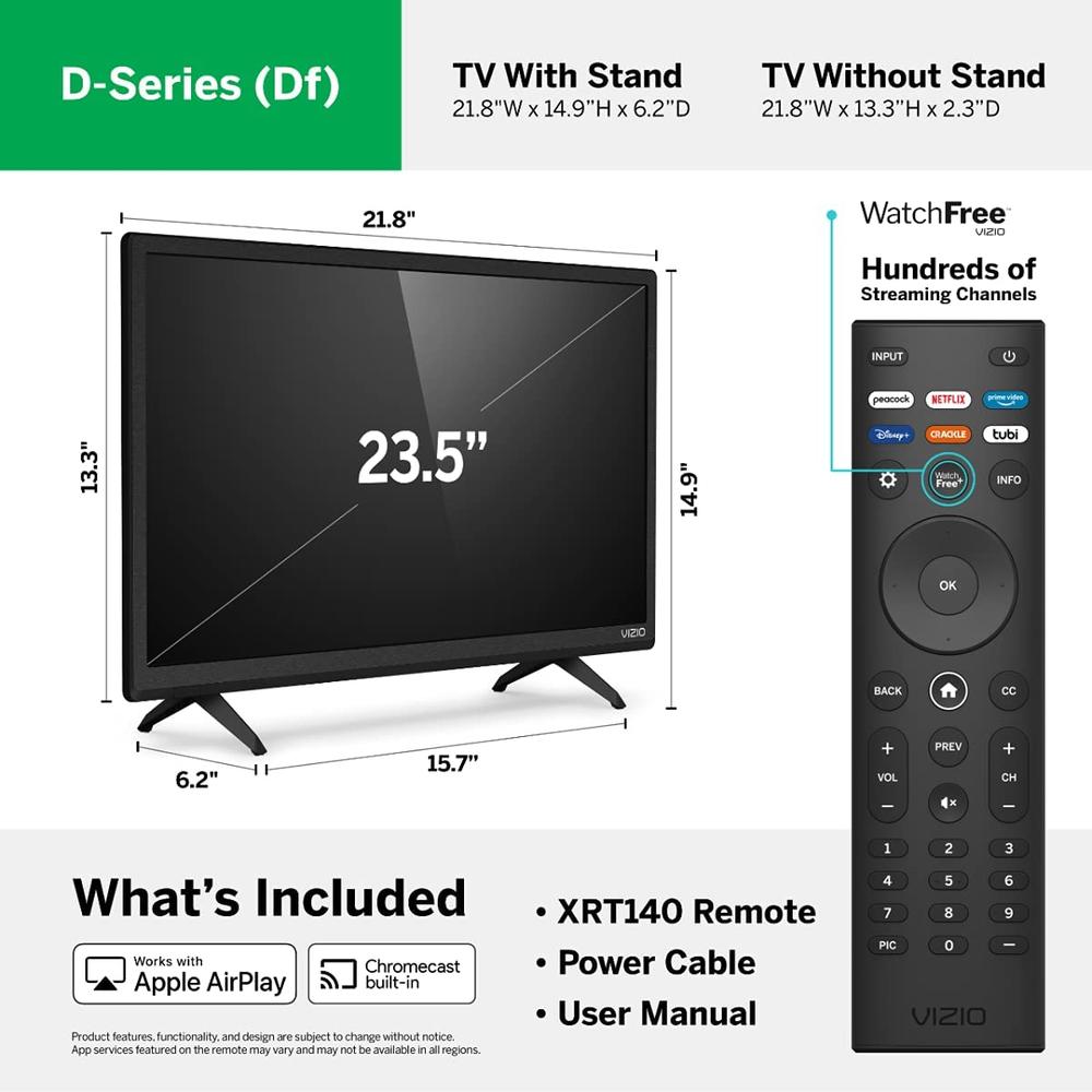 VIZIO 24-inch D-Series Full HD 1080p Smart TV with Screen Mirroring for Second Screens, & 150+ Free Streaming Channels, D24f-J09