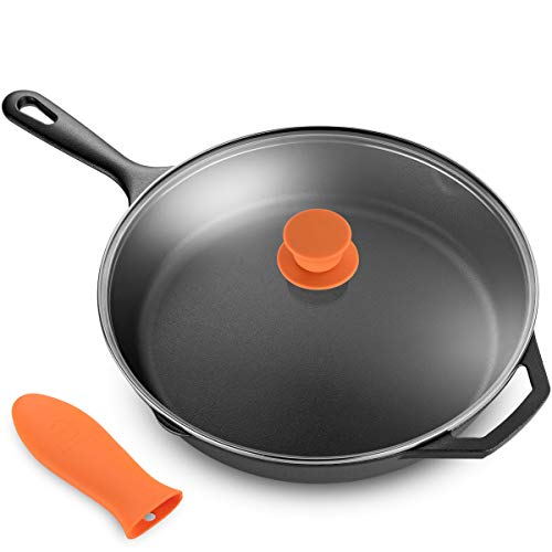 Legend Cast Iron Skillet with Lid | Large 12â€ Frying Pan with Glass Lid & Silicone Handle for Oven, Induction, Cooking,