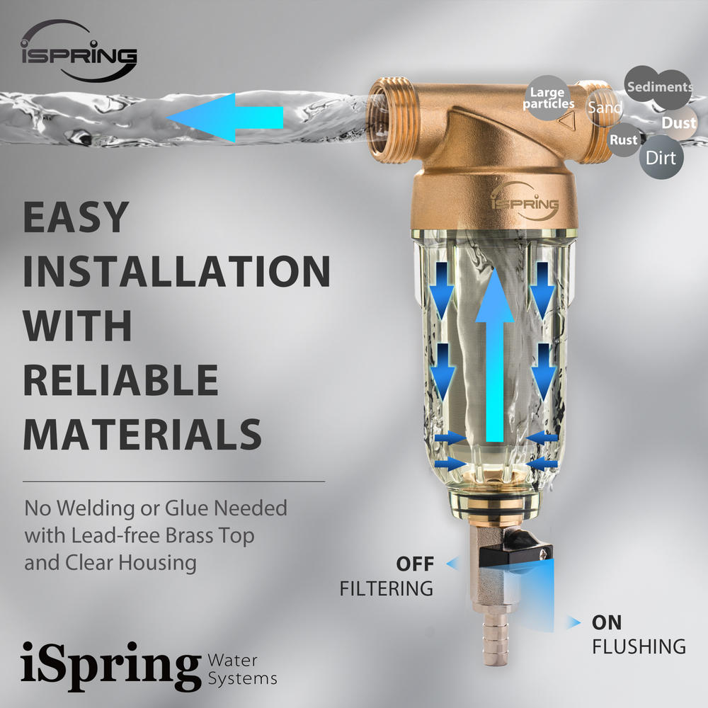 iSpring WSP50 - Reusable Sediment Water Filter Spin Down Sand Separator, 50-MICRON, 20-GPM, 1-inch MNPT + 3/4-inch FNPT