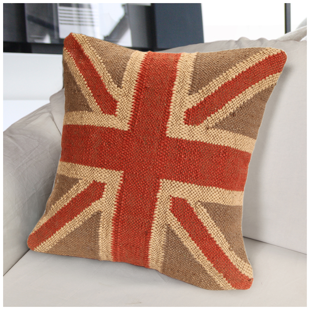 Rugsville Union Jack 18" Red Stripe Wool Jute Pillow Cover