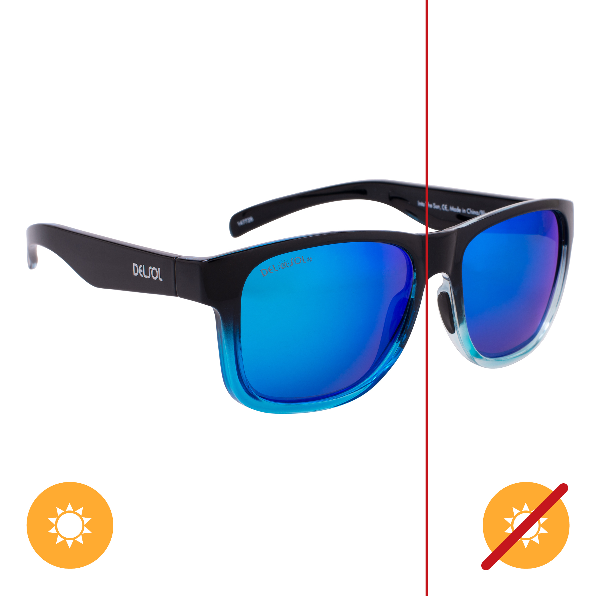 Del Sol Solize Into the Sun - Black and Clear to Blue for Unisex 1 Pc Sunglasses