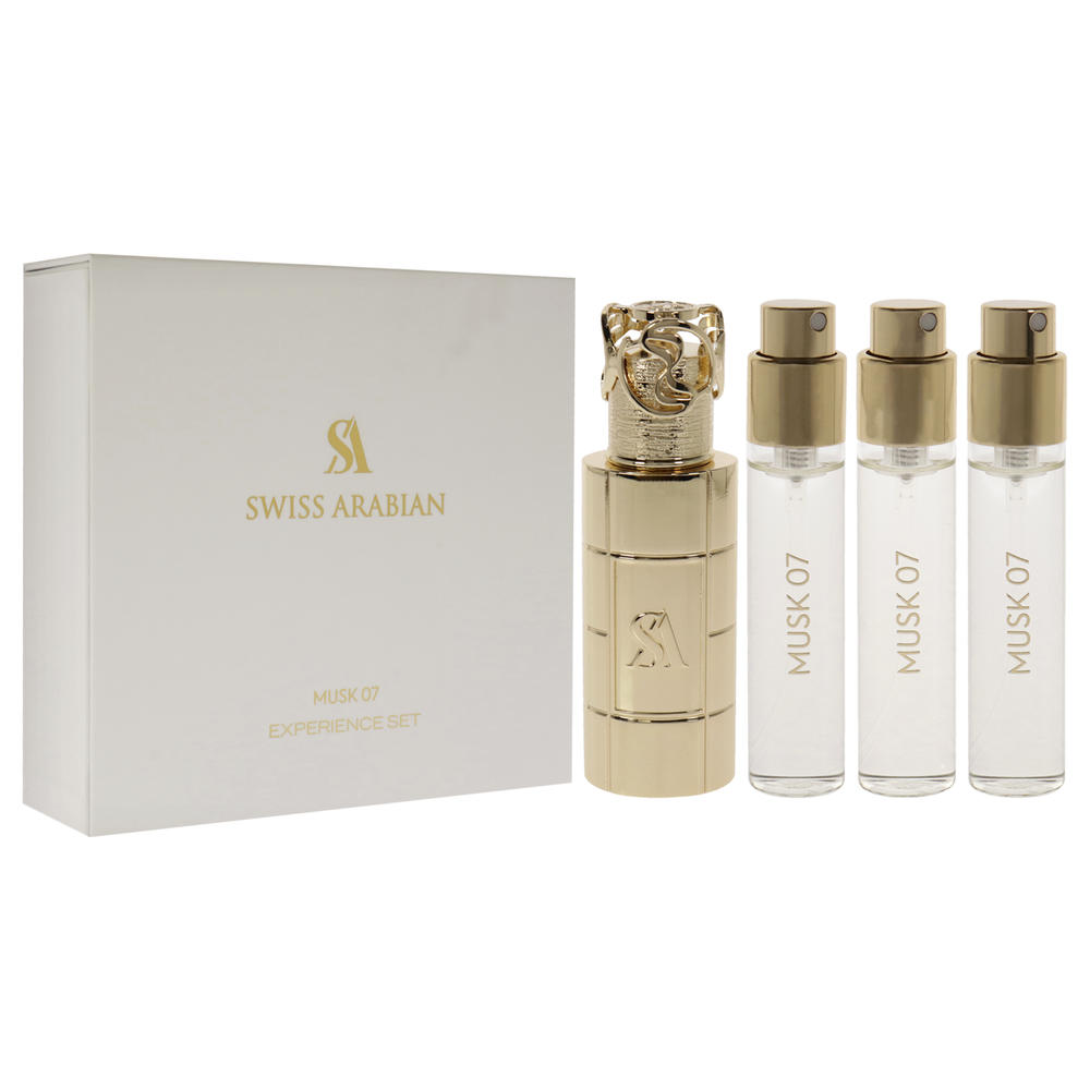 Swiss Arabian Musk 07 by Swiss Arabian for Unisex - 4 Pc Mini Gift Set 3 x 1oz Perfume Spray, Metal Case