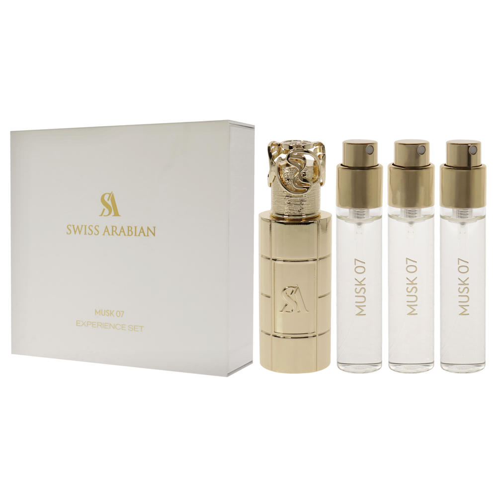 Swiss Arabian Musk 07 by Swiss Arabian for Unisex - 4 Pc Mini Gift Set 3 x 1oz Perfume Spray, Metal Case