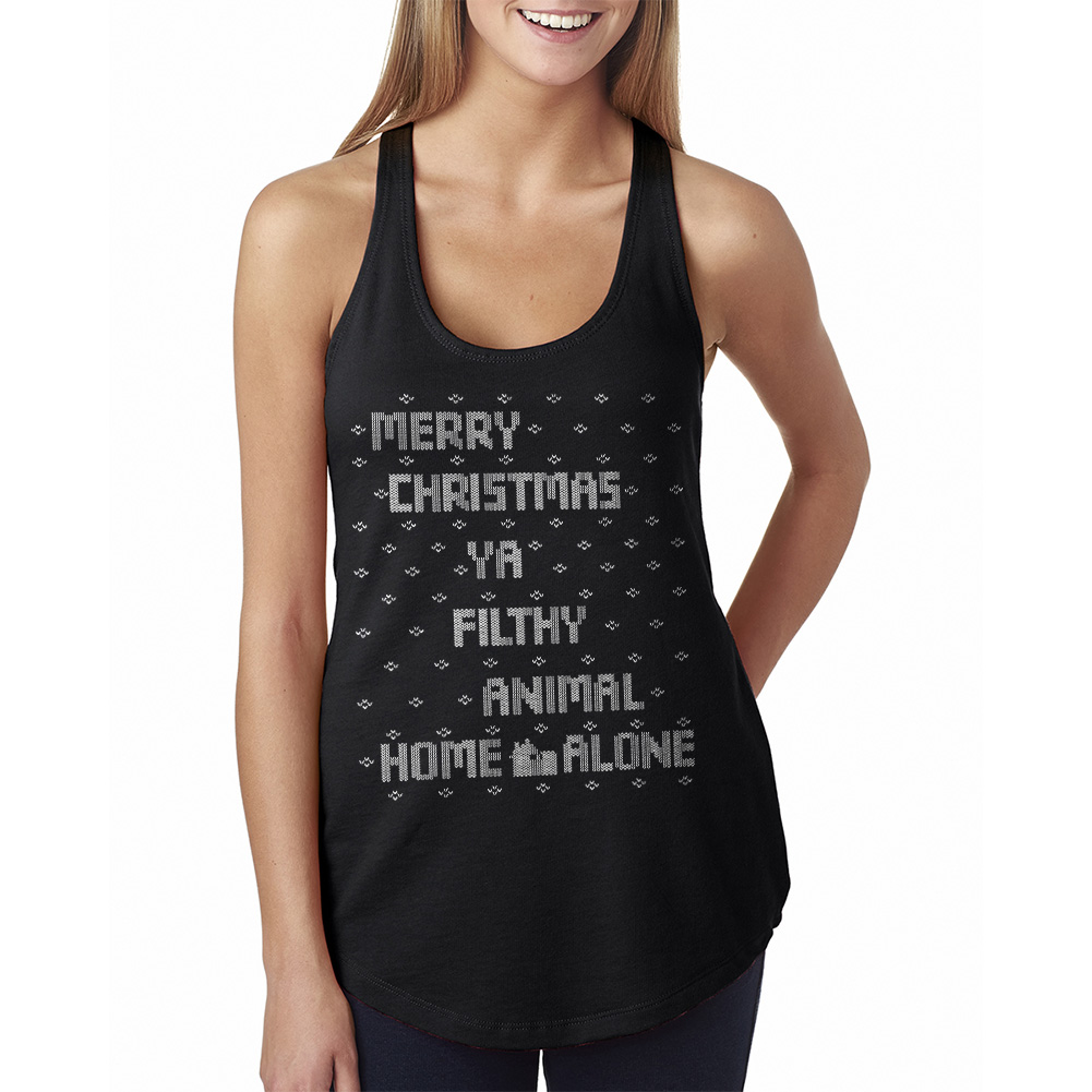 Home Alone Merry Christmas Filthy Animal Quote Womens Black Tank NEW Sizes S-2XL