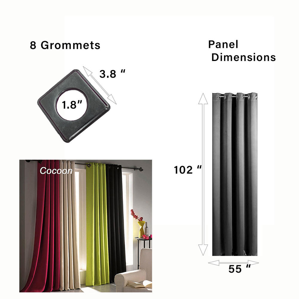 EVIDECO Blackout Window Curtain Panel Square Grommets Cocoon Solid Color 55 W x 102''L Taupe