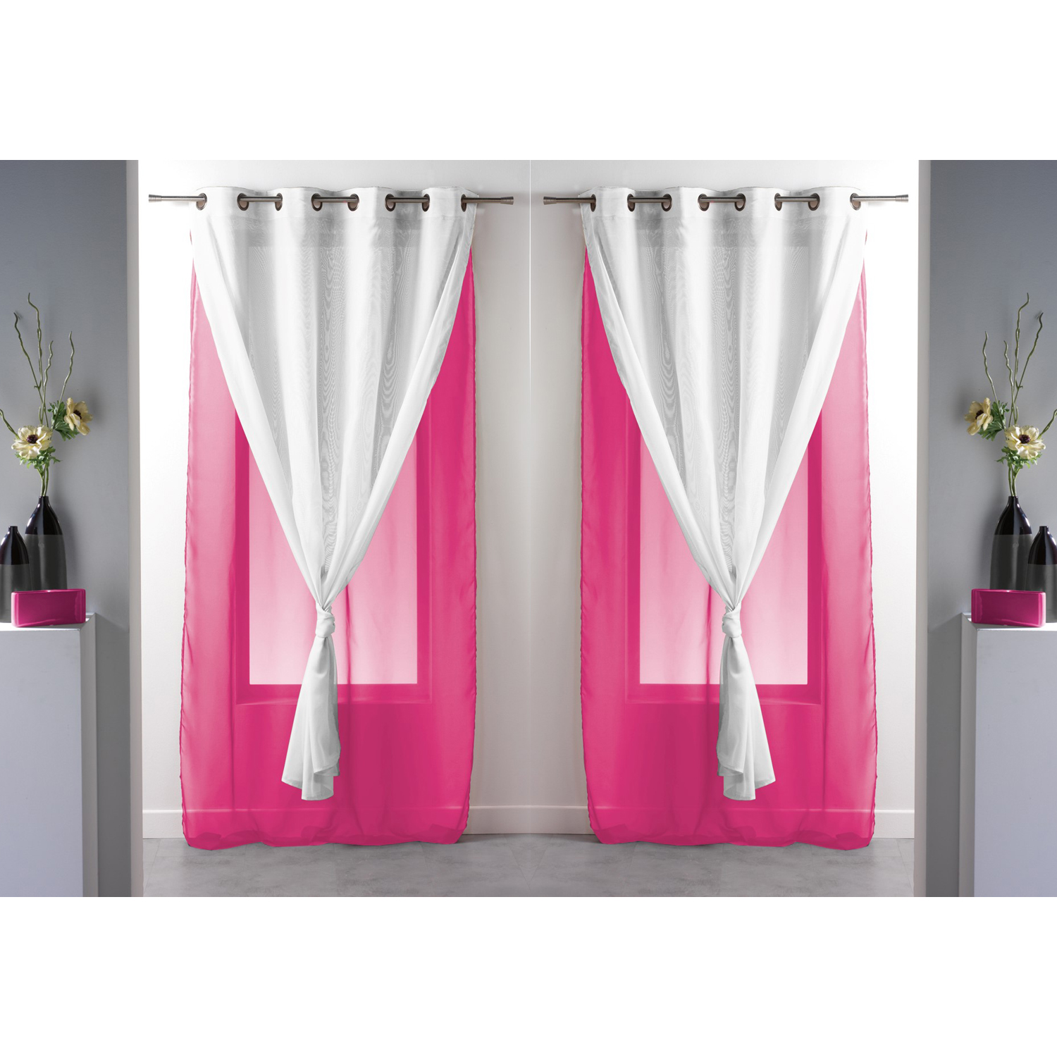 EVIDECO Set of 2 Double Layered Sheer Curtain Panel Grommet ROBIN