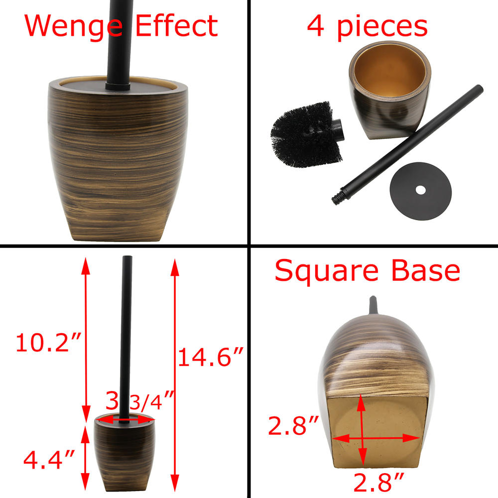 EVIDECO Bathroom Toilet Bowl Brush and Holder WENGE Effect-Resin-Brown Gold