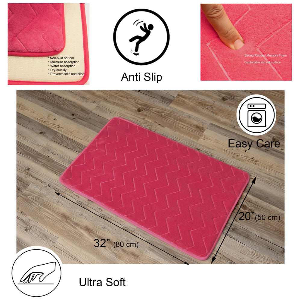 EVIDECO Pink Raspberry Zigzag Bath Rug Memory Foam Mat 32"L x 20"W
