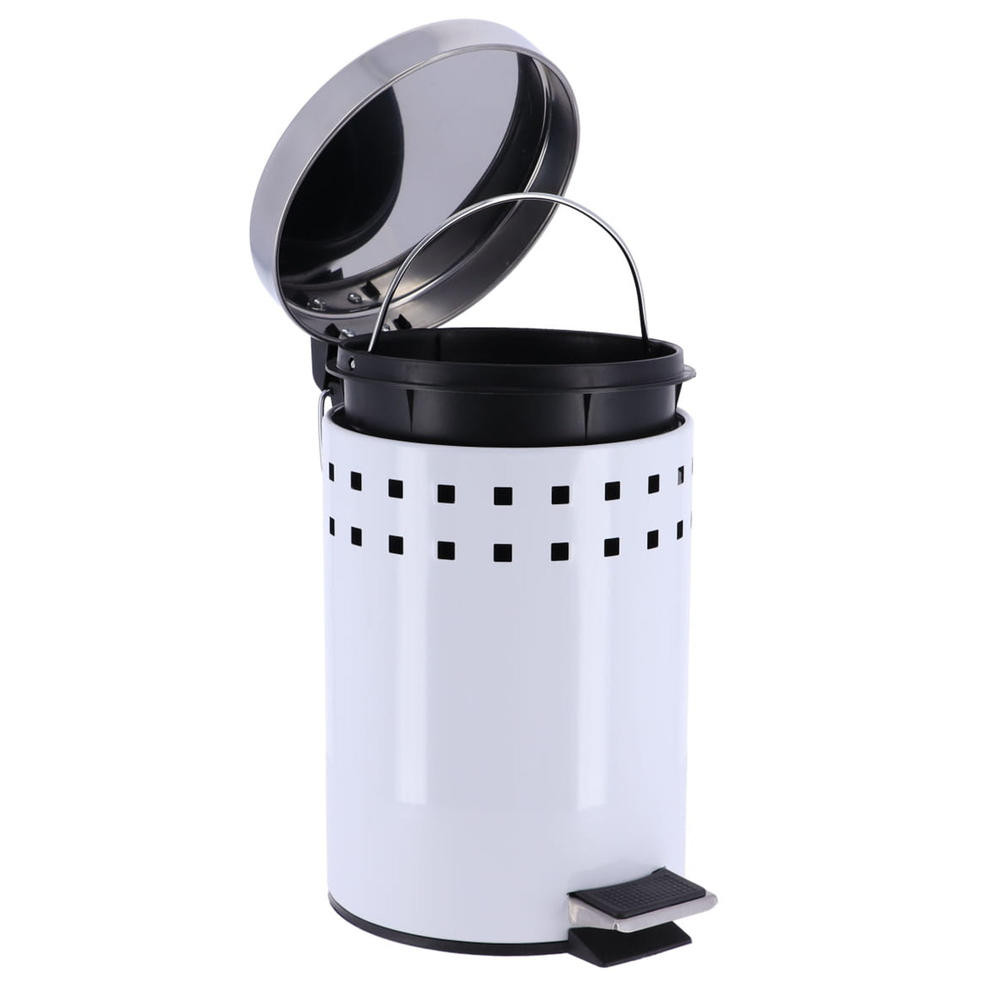 EVIDECO White Round Metal Small Step Trash Can with Lid Waste Bin 3-liters-0.8-gal.