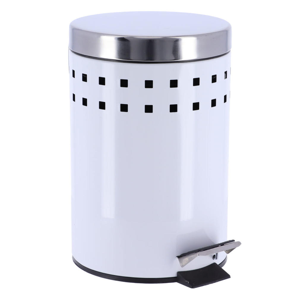 EVIDECO White Round Metal Small Step Trash Can with Lid Waste Bin 3-liters-0.8-gal.