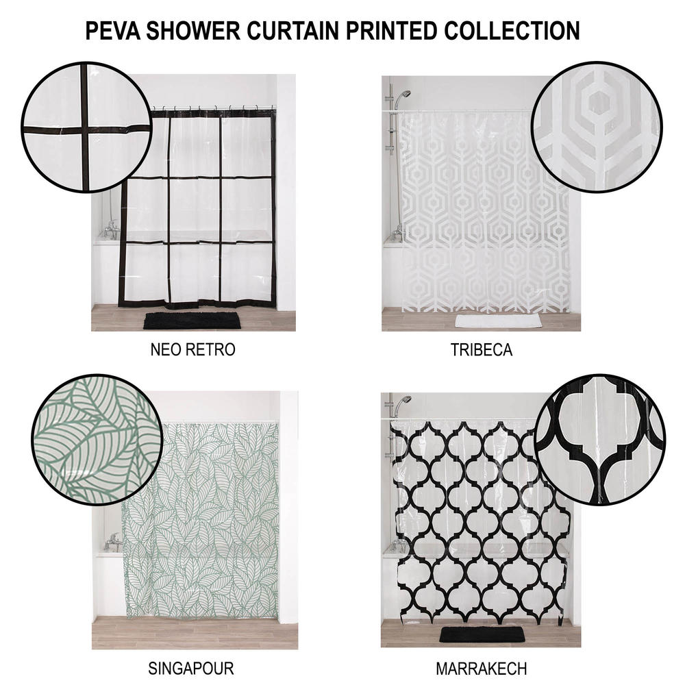 EVIDECO Transparent PEVA Shower Curtain - Black Arabesque Design - 71x71 Inches