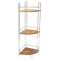 EVIDECO Freestanding Metal Wire Corner Shower Caddy with 3 Bamboo Shelves Color Brown