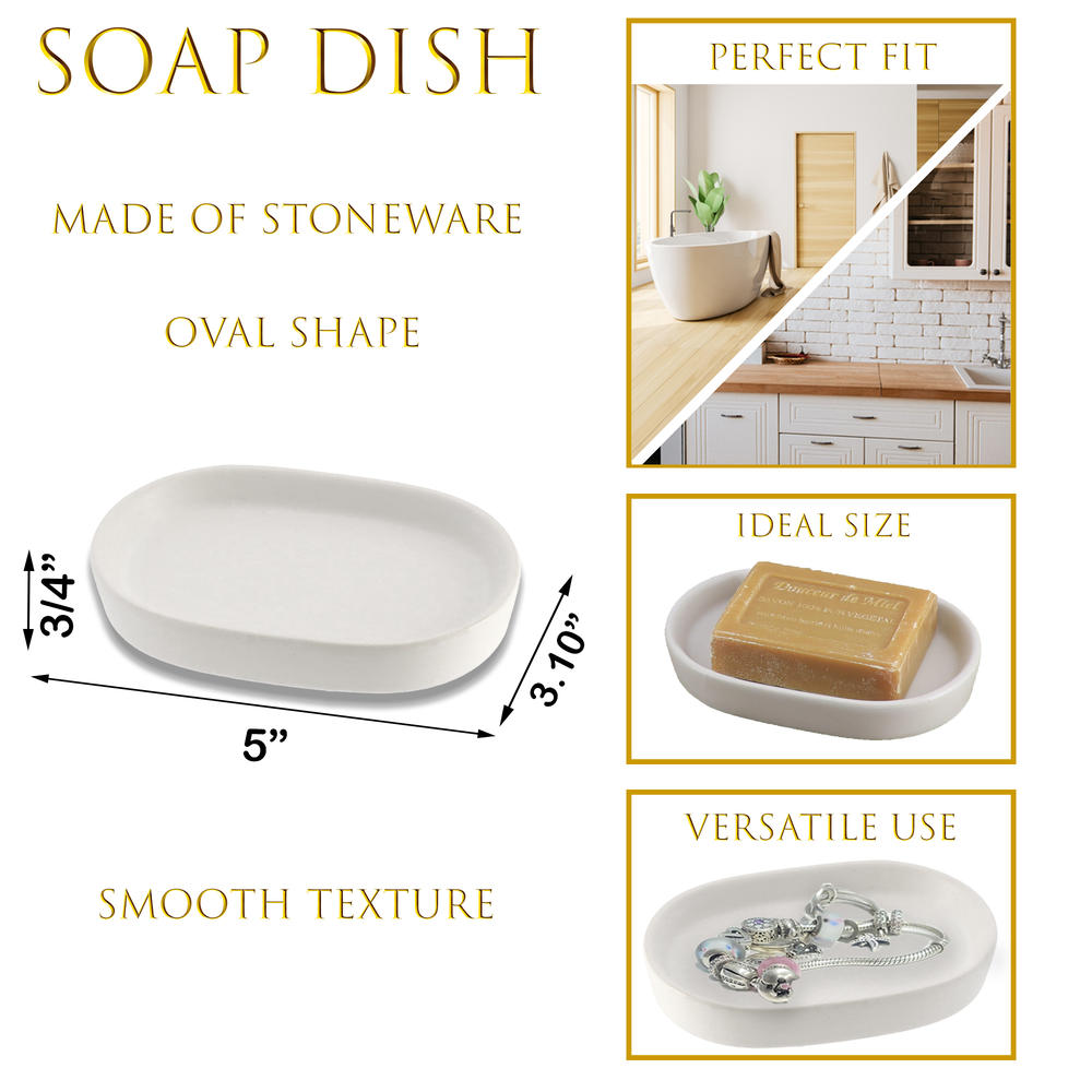 EVIDECO Simple and Elegant Stoneware Soap Dish Cup in White - Keep Your Soap Clean and Organized in Your Bathroom with Style!