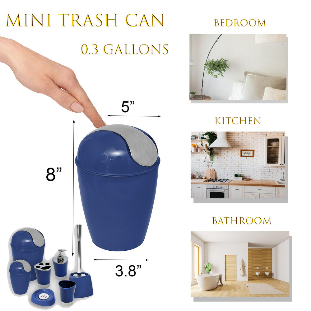 EVIDECO Navy Blue Mini Trash Can for Countertop 0.5 Liter -0.3 Gal Chrome Lid
