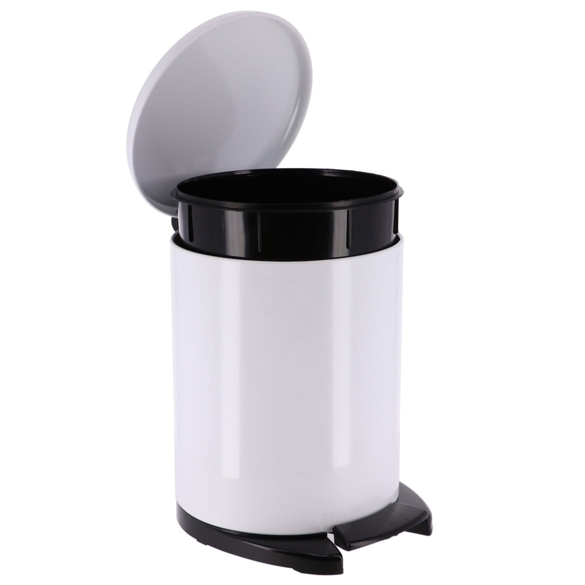 EVIDECO Soft Close Lid White Round Metal Step Trash Can Waste Bin 6-liters-1.6-gal.