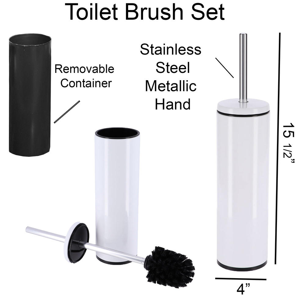 EVIDECO Freestanding Round Metal Toilet Brush and Holder Set White