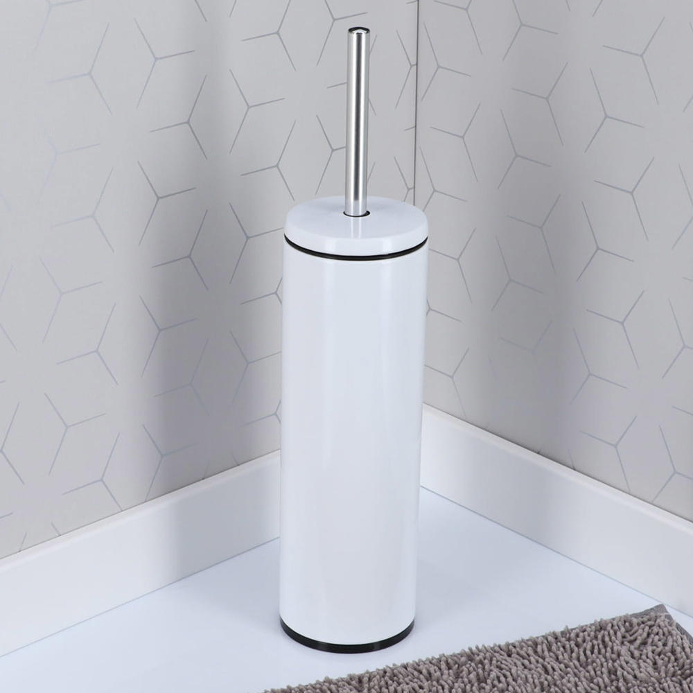EVIDECO Freestanding Round Metal Toilet Brush and Holder Set White