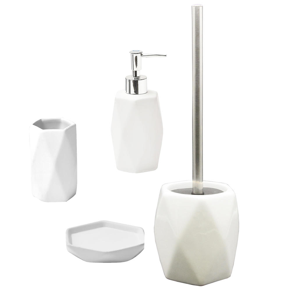EVIDECO Bath Toilet Bowl Brush and Holder Diamond Stoneware White